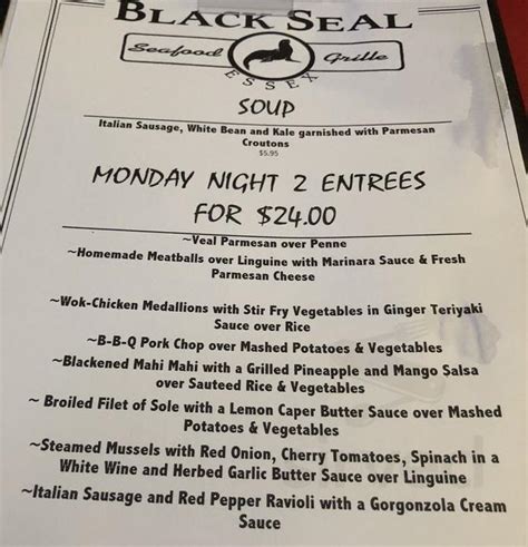 black seal essex ct menu